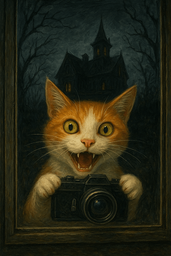 Cat with Camera at Haunted Window